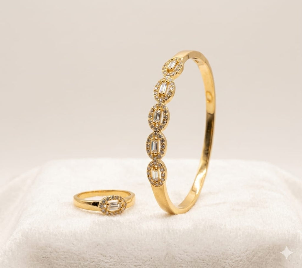 Golden oval Halo Bangle & Ring Set