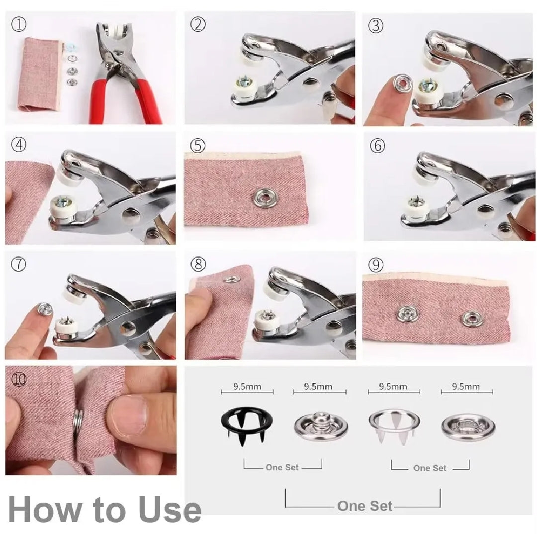 Snap Button Fastener Kit with Piler Tool