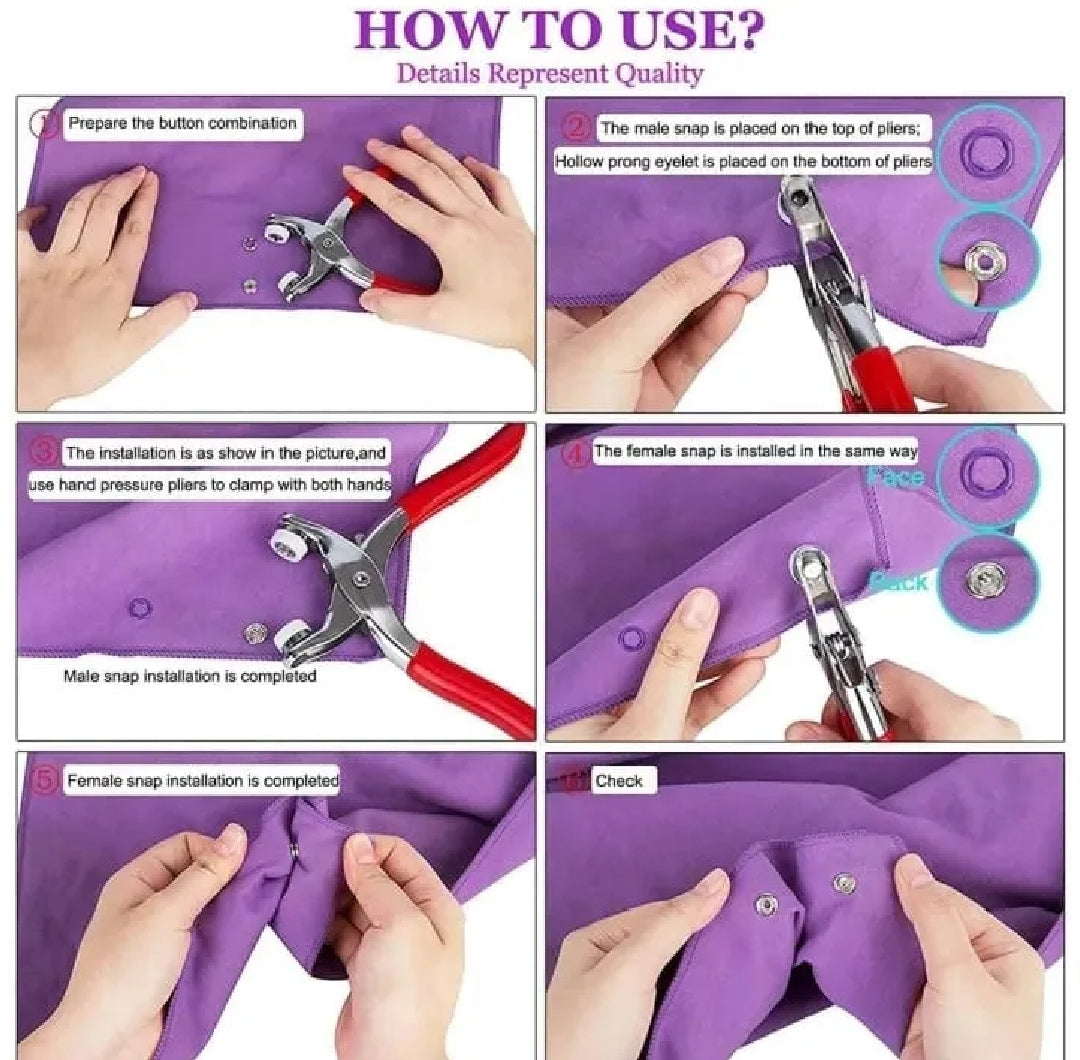 Snap Button Fastener Kit with Piler Tool