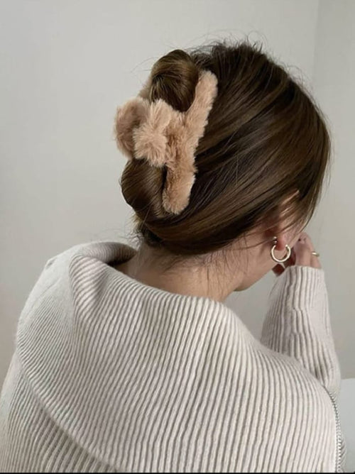 1 PC Soft Fluffy Hair Claw Clip for Women | Teddy Fur Hair Catcher | Cute Hair Accessory