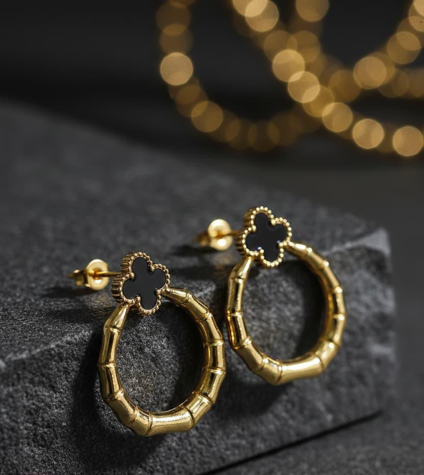 Elegant Clover Hoop Earrings for Women – Stylish Fashion Earrings (Black, White & Green Available)