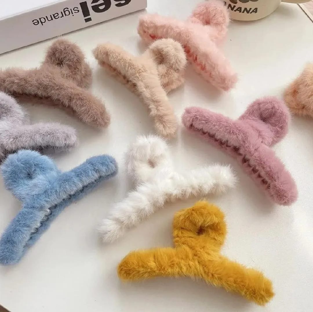 1 PC Soft Fluffy Hair Claw Clip for Women | Teddy Fur Hair Catcher | Cute Hair Accessory