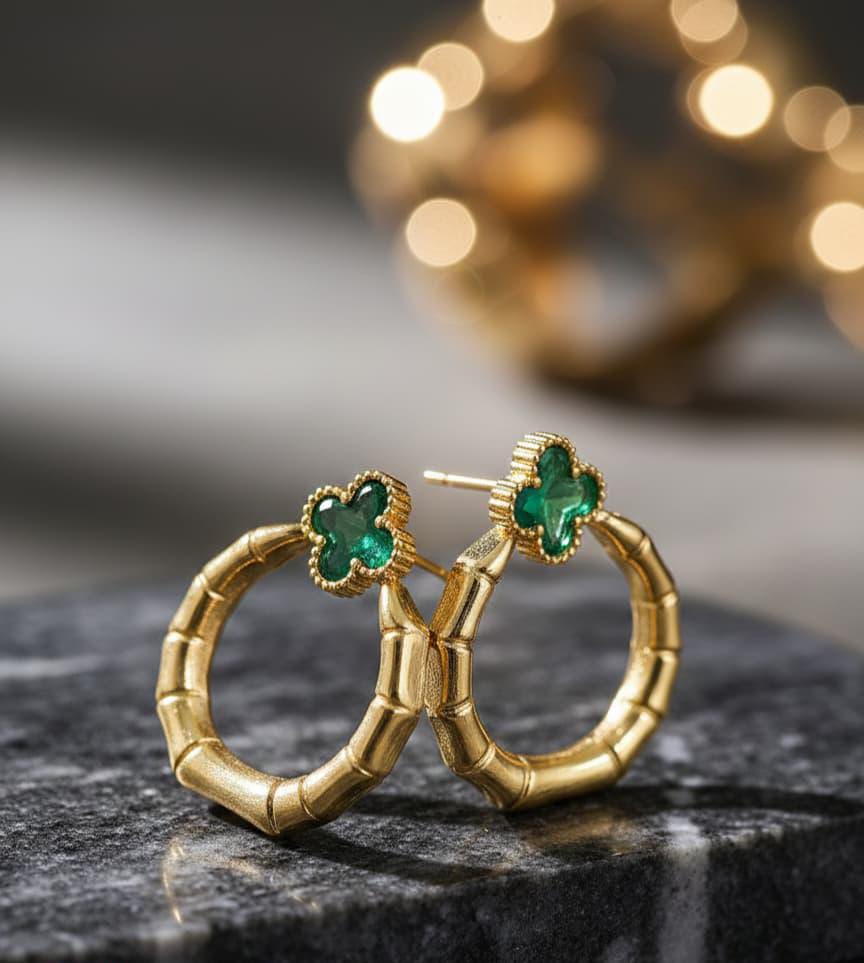 Elegant Clover Hoop Earrings for Women – Stylish Fashion Earrings (Black, White & Green Available)