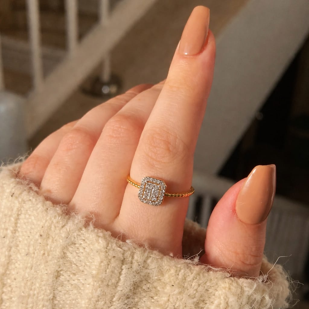 Elegant Square Halo Gold Ring