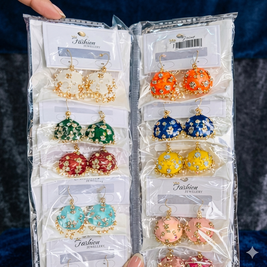 Floral Enamel Jhumkas with Mini Pearls – Available in Multiple Colors