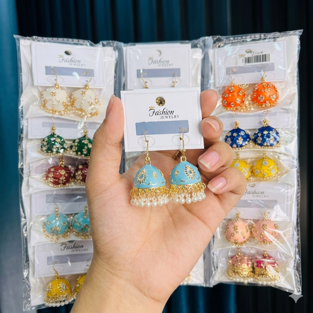 Floral Enamel Jhumkas with Mini Pearls – Available in Multiple Colors
